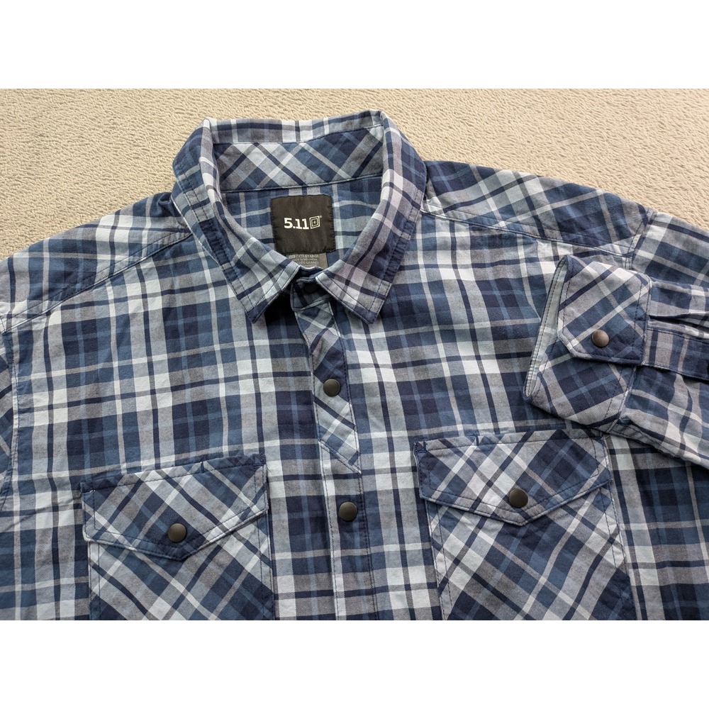 5.11 Tactical Mens XL Blue Plaid Snap Front Long Sleeve Cotton Shirt TLBLIN-4389